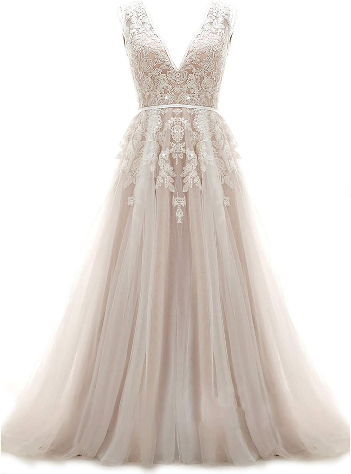 Ruolai Women's V Neck Wedding Dress Squins Keyhole Back Boho Beach Bridal Dresses