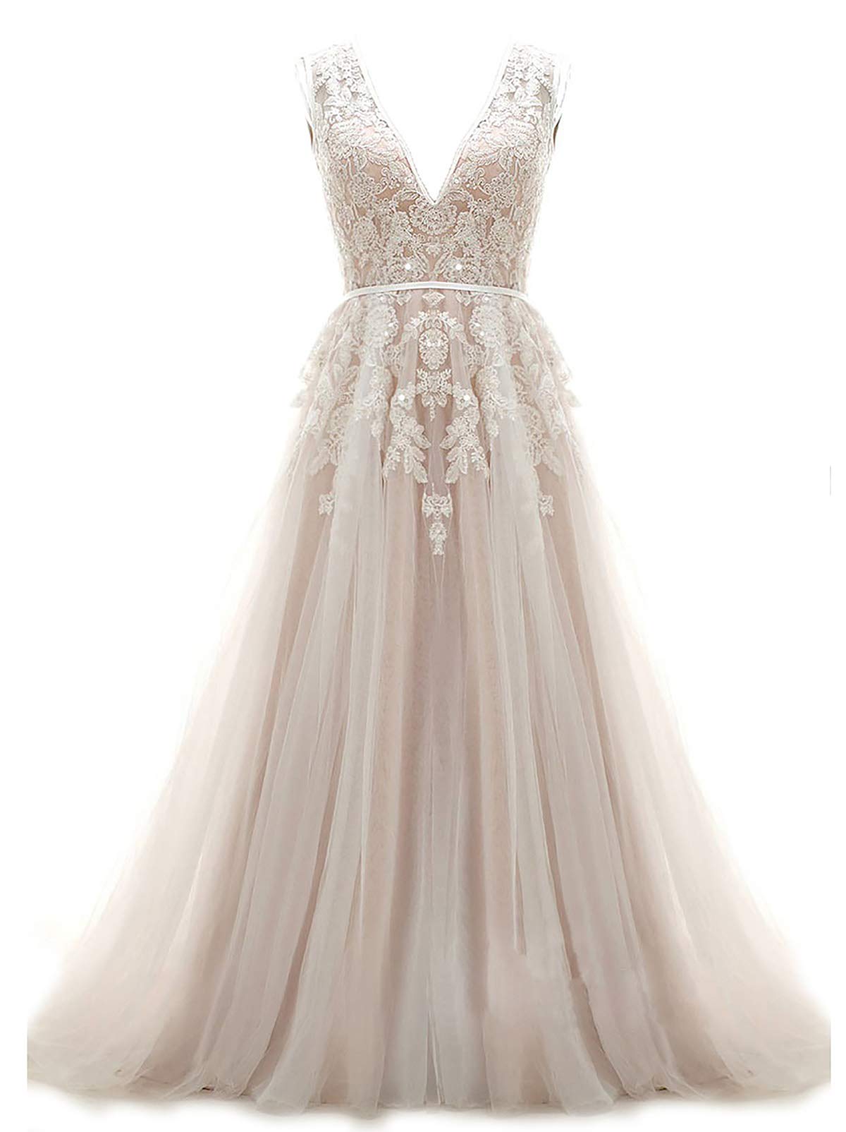 Ruolai Women's V Neck Wedding Dress Squins Keyhole Back Boho Beach Bridal Dresses