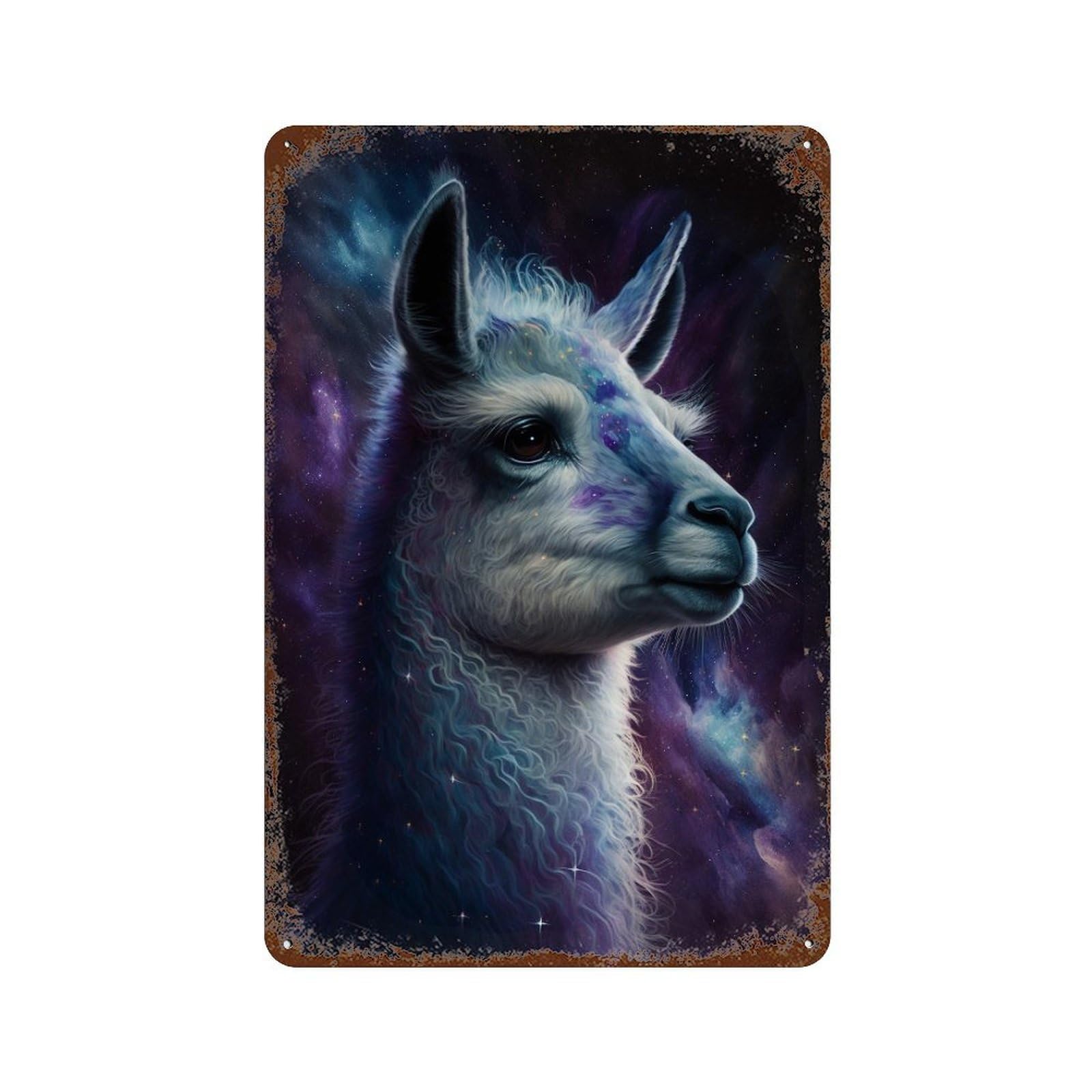 Retro Metal Sign with Galactic Llama Portrait-1 Design 11.8"x7.9", for Pub, Kitchen And Man Cave Decor, Rustic Home Decor