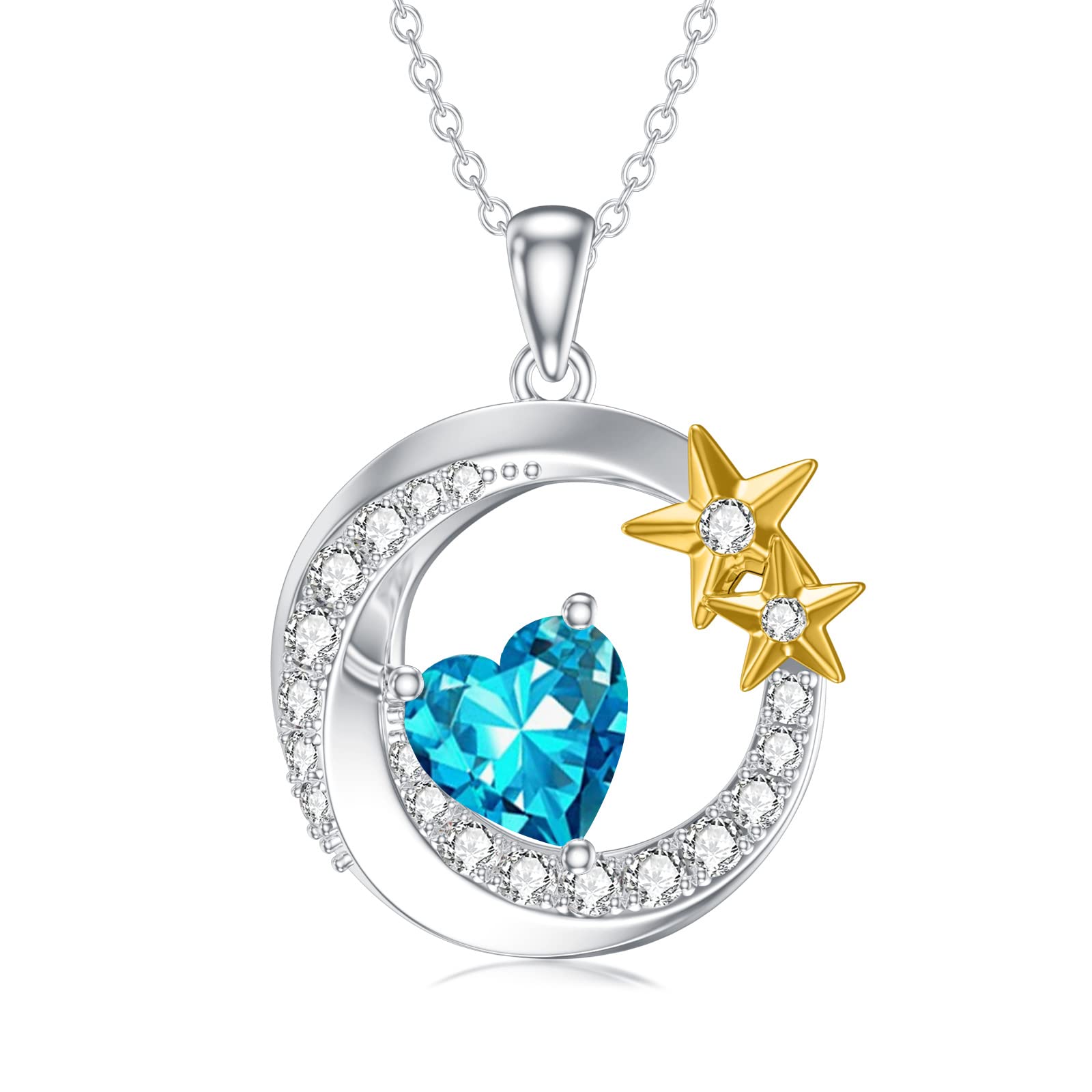 Collana con ciondolo a forma di luna e stella, per donne e ragazze, in argento Sterling 925, con luna e stella, con pietra portafortuna, regalo per mamma, figlia, moglie, fidanzata, sorella
