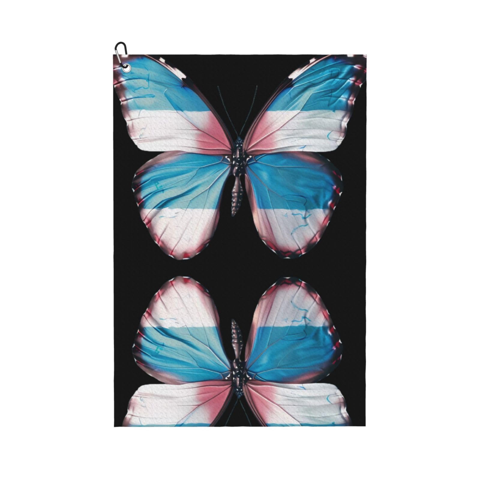 peiyeety Transgender Proud Butterfly Microfiber Golf Towel with Carabiner Clip, 16x24 Inch Absorbent Waffle Weave Towel for Golf Bags