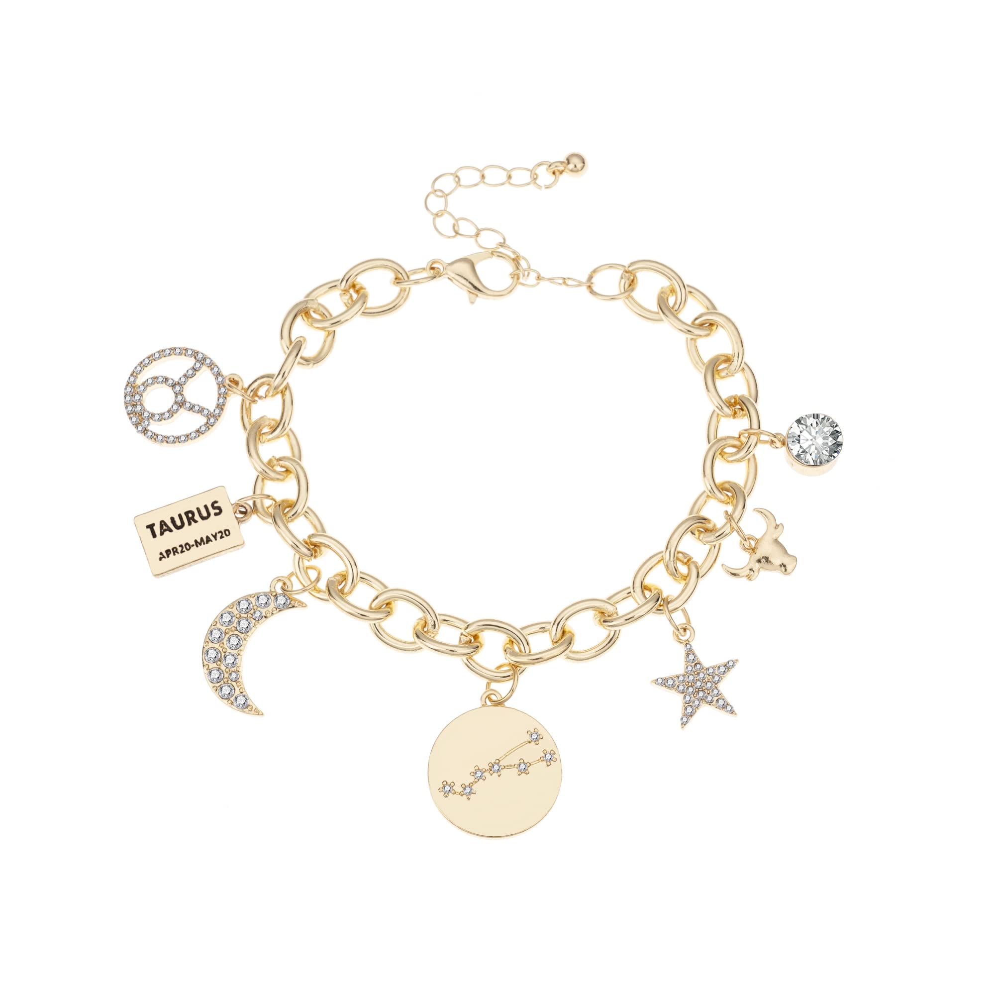 Madison TylerPersonalization Collection Gold Plated Zodiac Constellation Symbol | Name Plate | Moon | Constellation | Star | Stone Charms | Chain Bracelet for Women