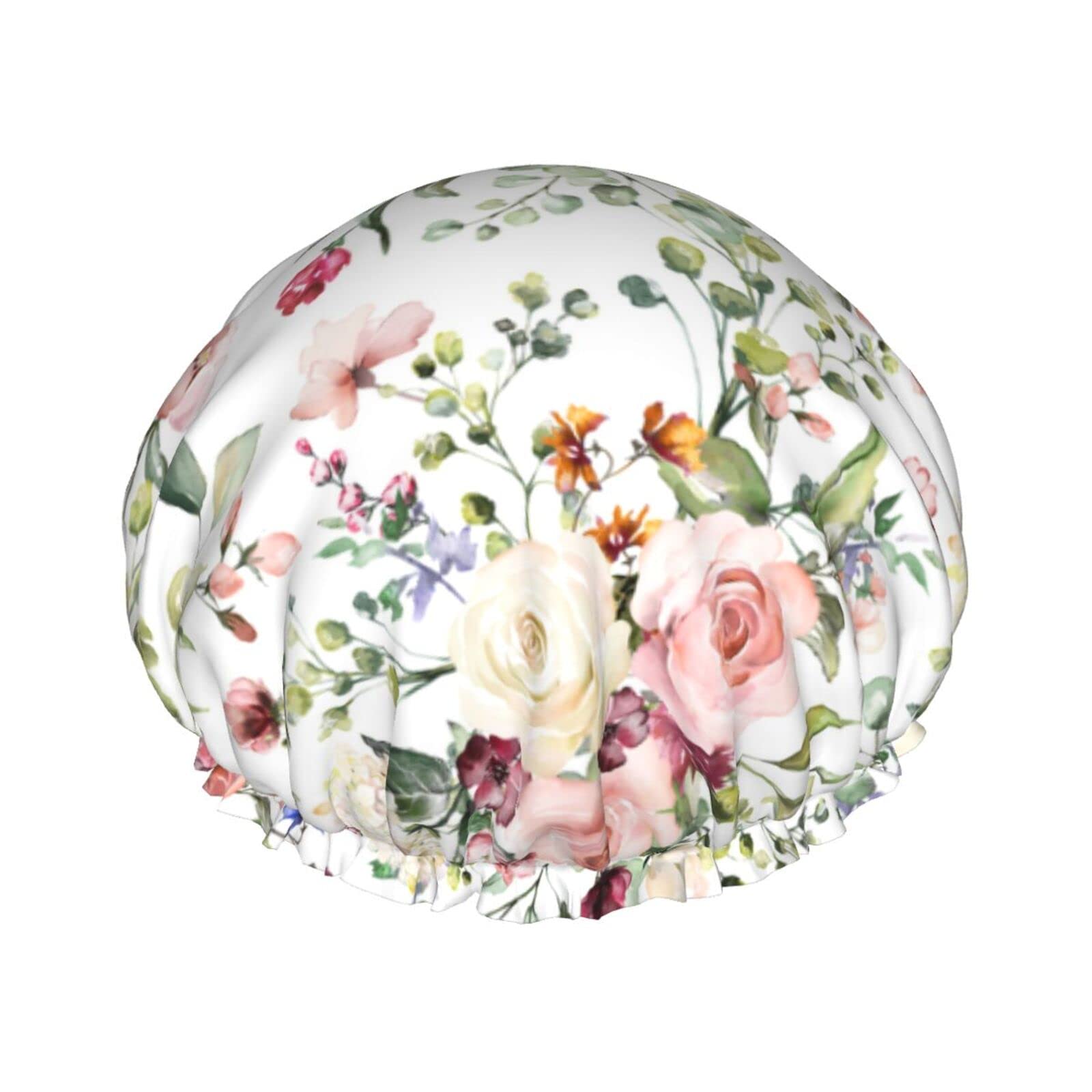 Gorros de ducha con flores florales para mujer Gorro de baño de ducha impermeable reutilizable Gorro de baño de ducha de doble bLayers Gorro de baño de ducha elástico con forro de Peva suave y cómod