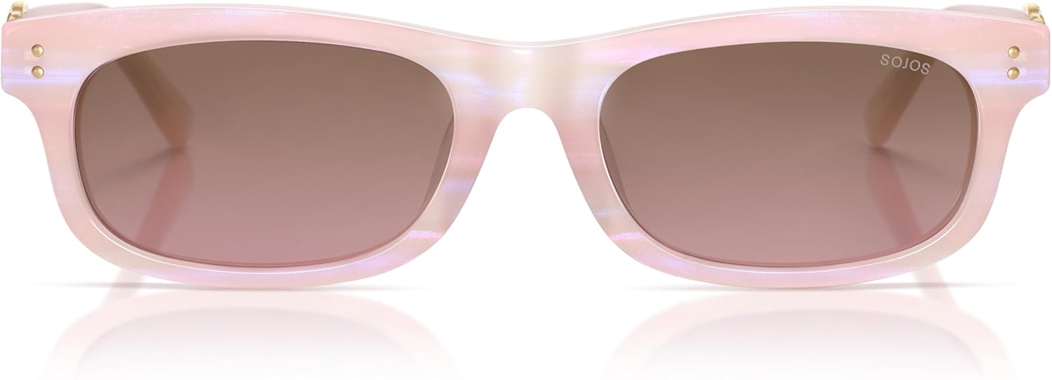 SOJOS Narrow Rectangle Sunglasses for Women, Polarized UV400 Acetate Frame, Retro Classic with Coral Accent, Lace Coral - Image 2