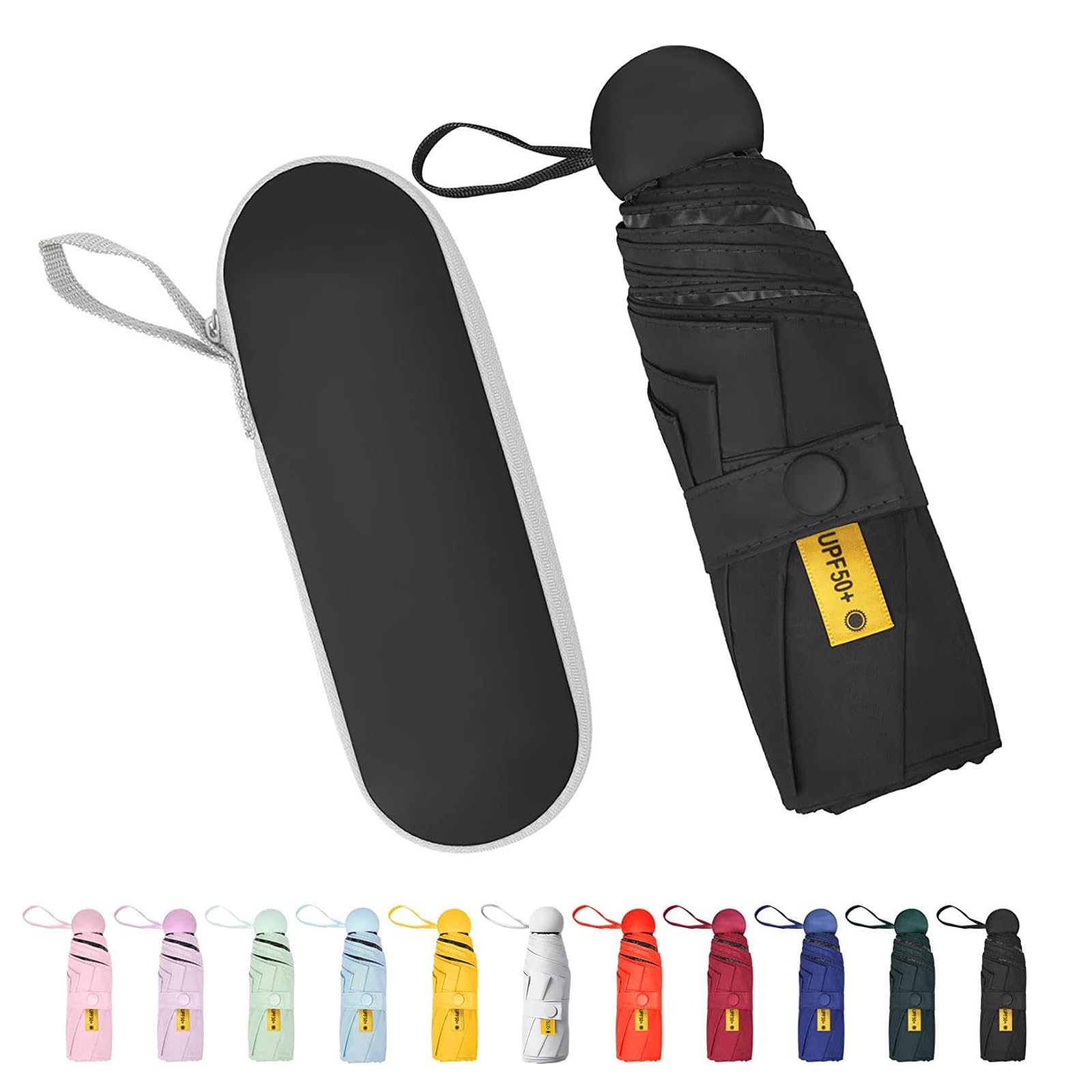 Travel Small Mini Sun Umbrella Compact for Backpack, Tiny Pocket Umbrella with Case, Lightweight Portable Parasol Purse Umbrella with UV Protection for Women Girls