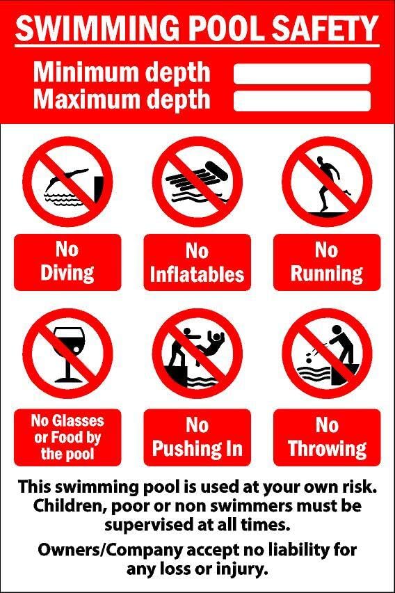 Swimming pool safety - 1mm flexible Plastic sign (300mm x 200mm)