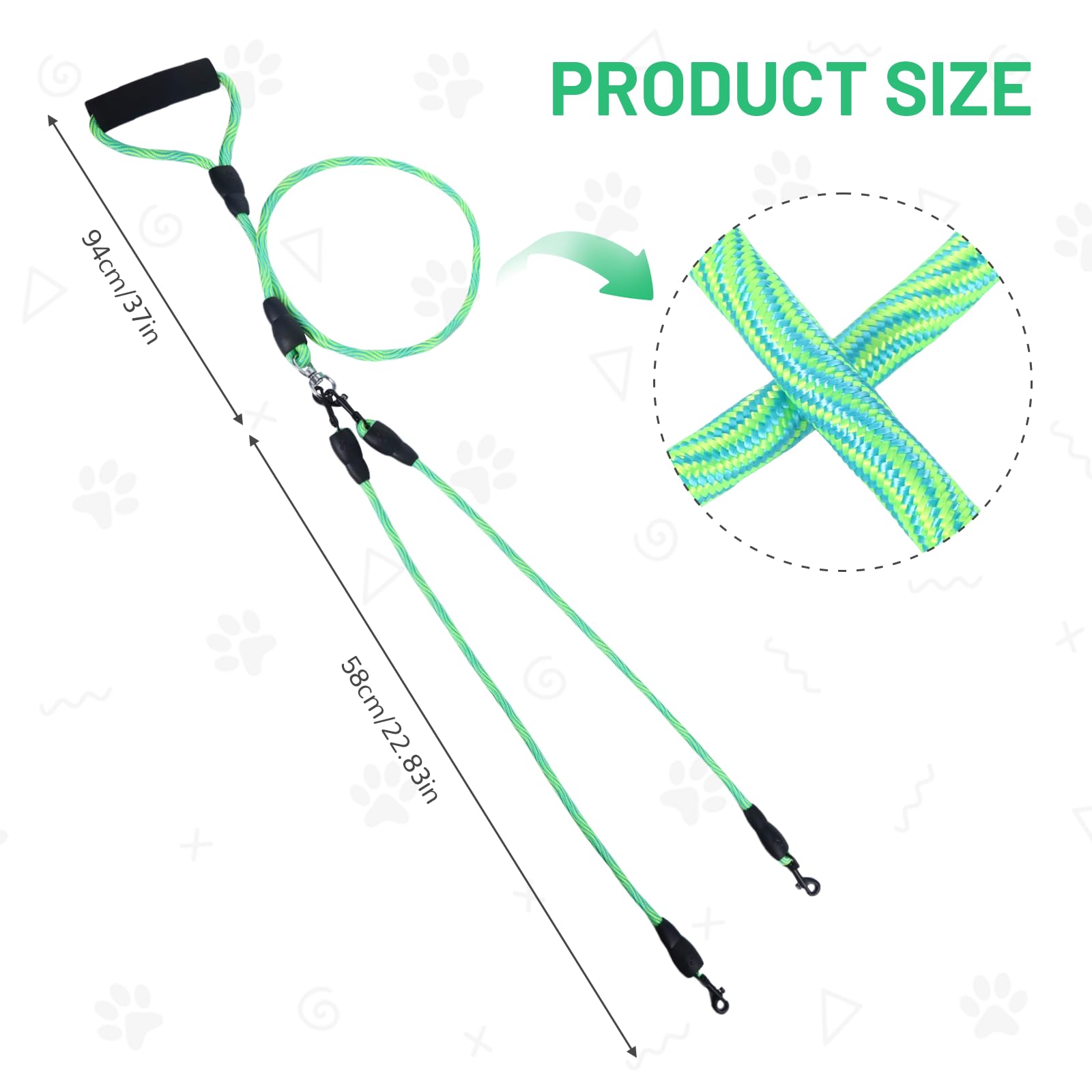 1 Pack Double Dog Lead, Double Ended Lead for Dogs Dog Leads for Small Puppies for Walking 2 Dogs No Tangle - Image 2
