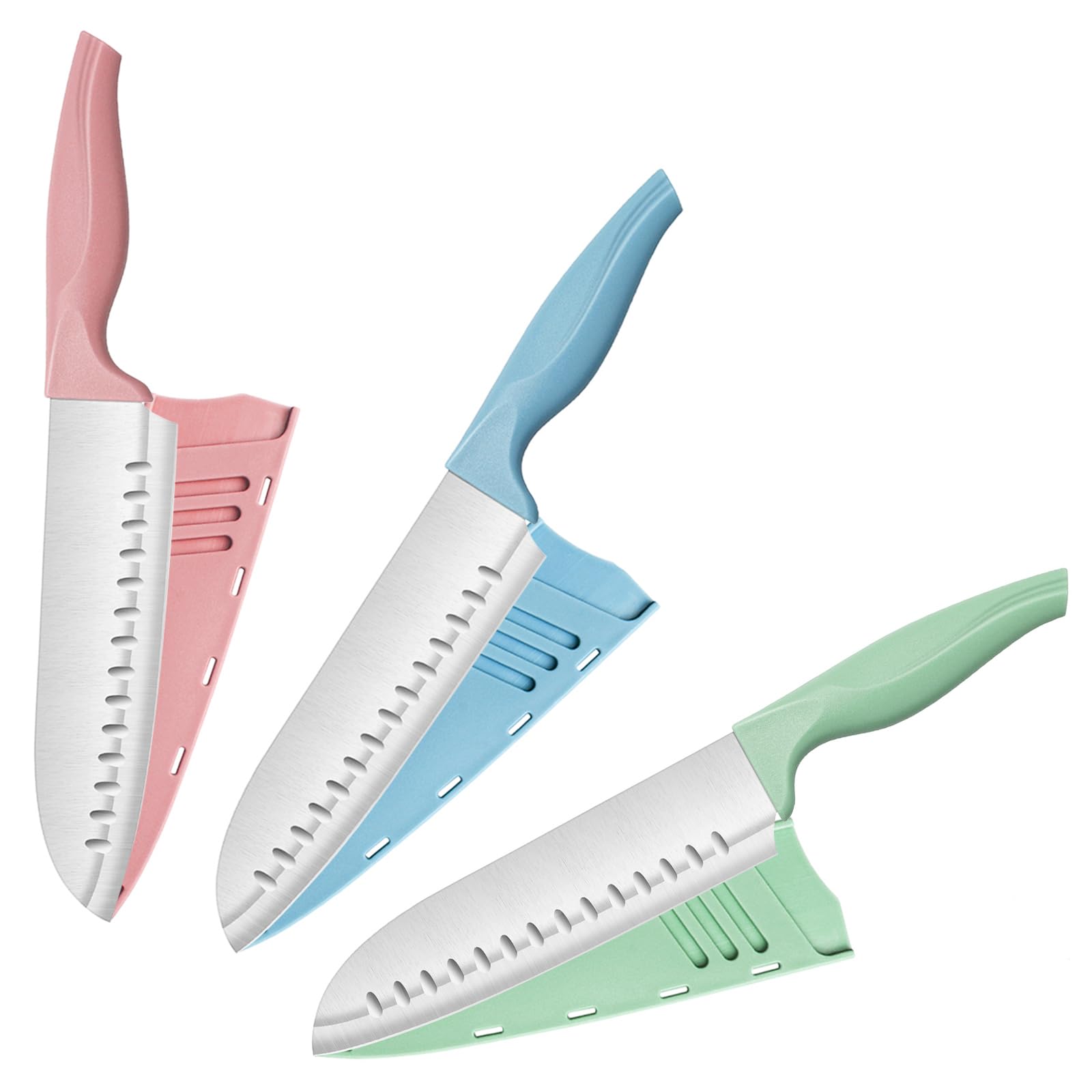 Dsmile 3Pcs 7 Inch Chef's Knive Sets Paring knives Japanese Chefs Knife Fruit and Vegetable Knife Stainless Steel Kitchen Utility Knives with Blade Guards