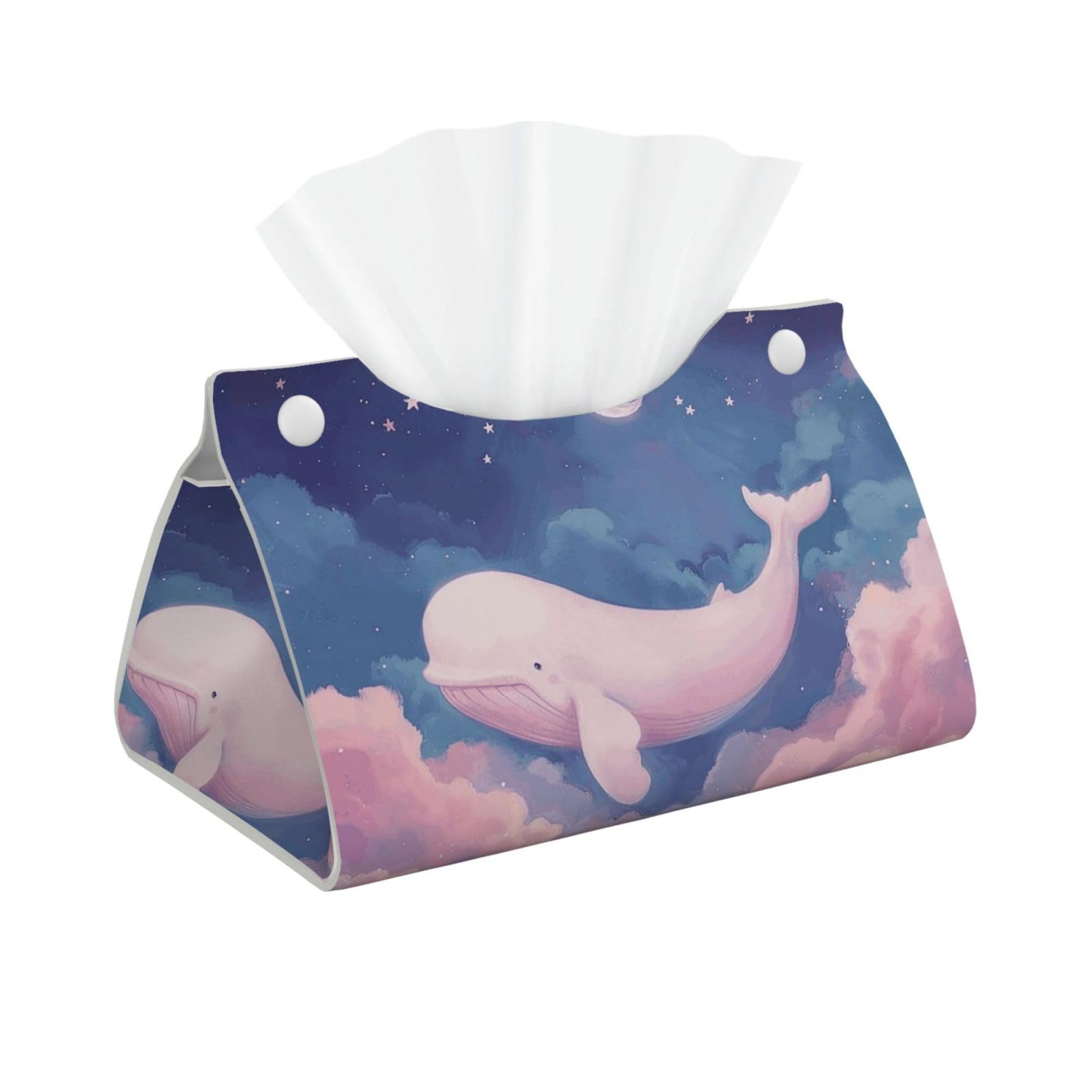 Decorative Tissue Box Cover Whale in Clouds Tissue Box Holder Aesthetic Leather Storage Organizer Box for Bathroom Vanity Tabletop Night Stands Office Funny Home Decorative Tissue Case