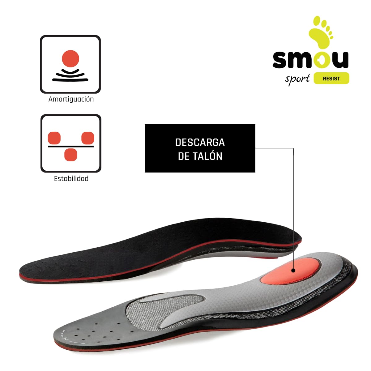 SMOU SPORT RESIST Plantillas gel Mujer y Hombre | Soporte del Arco | Absorción de impactos | Alivio Metatarsal y Talón | Amortiguación | Para Zapatillas Deportivas (37-38 EU)