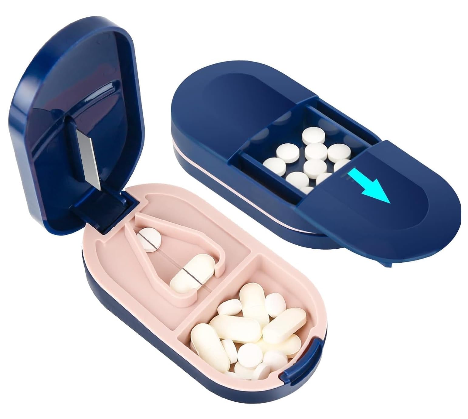 Pill Cutter Portable Pill Splitter 2-in-1 Pill Case with Stainless Steel Blade Portable Pill Box Tablets Cutter Medicine Organizer Box with Pill Cutter Easy To Carry In Travel