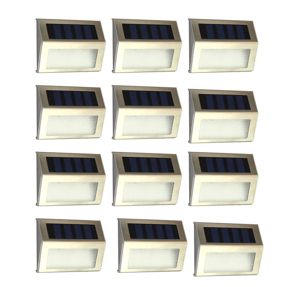 Solar Step Stair Outdoor Staircase Lights 2 LED Stainless Steel Pack of 12 TARGOPOP