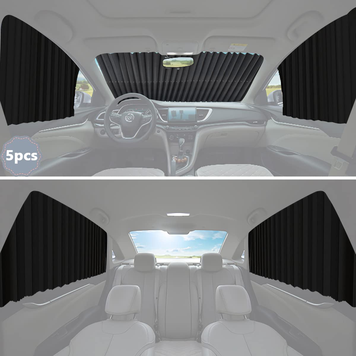 Front Windshield Sunshade Car Side Window Sun Shades Set: Foldable Accordion Car Sun Protector UV Heat Reflector & 4 Pcs Magnetic Privacy Side Sunshades Covers Blackout for Car Truck SUV