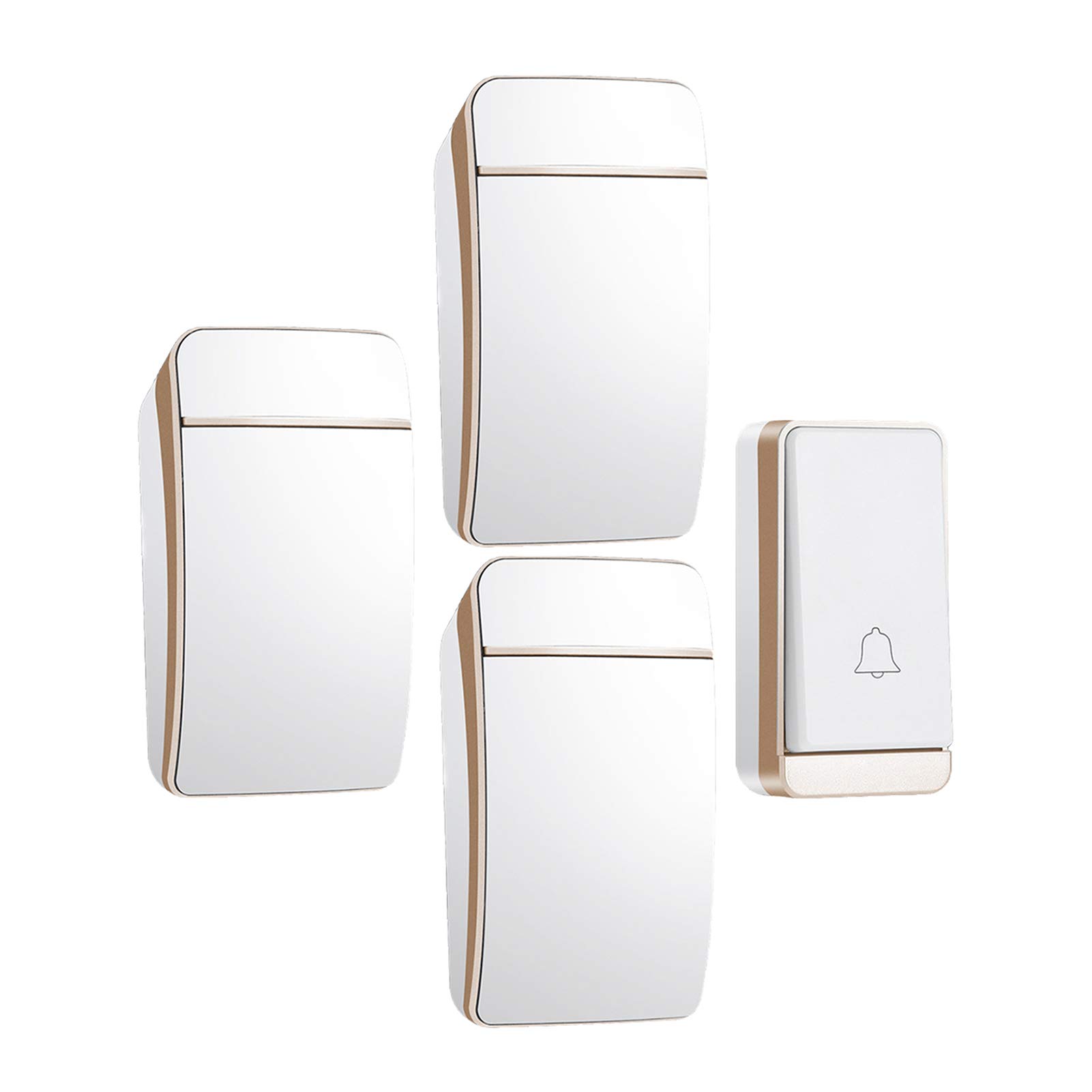 Campanello Wireless Impermeabile, Campanello Senza Fili con Portata di 660 Piedi con 3 ricevitori, 38 Melodie, Volume a 3 Livelli e Luce Blu, Oro,Oro