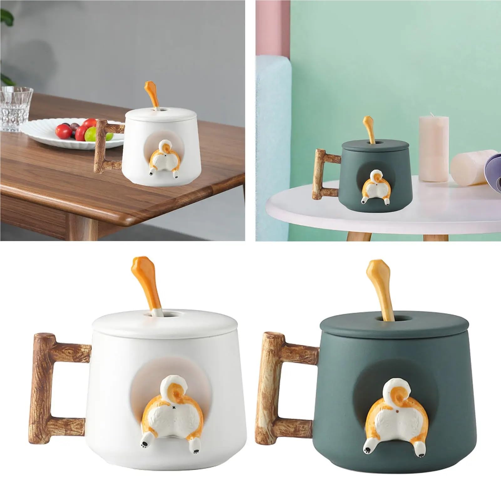 2 uds 500ml Taza de cerámica a tope 3D con tapa cuchara novedad divertida cerveza té de la leche jugo beber taza for café con leche Para Boda