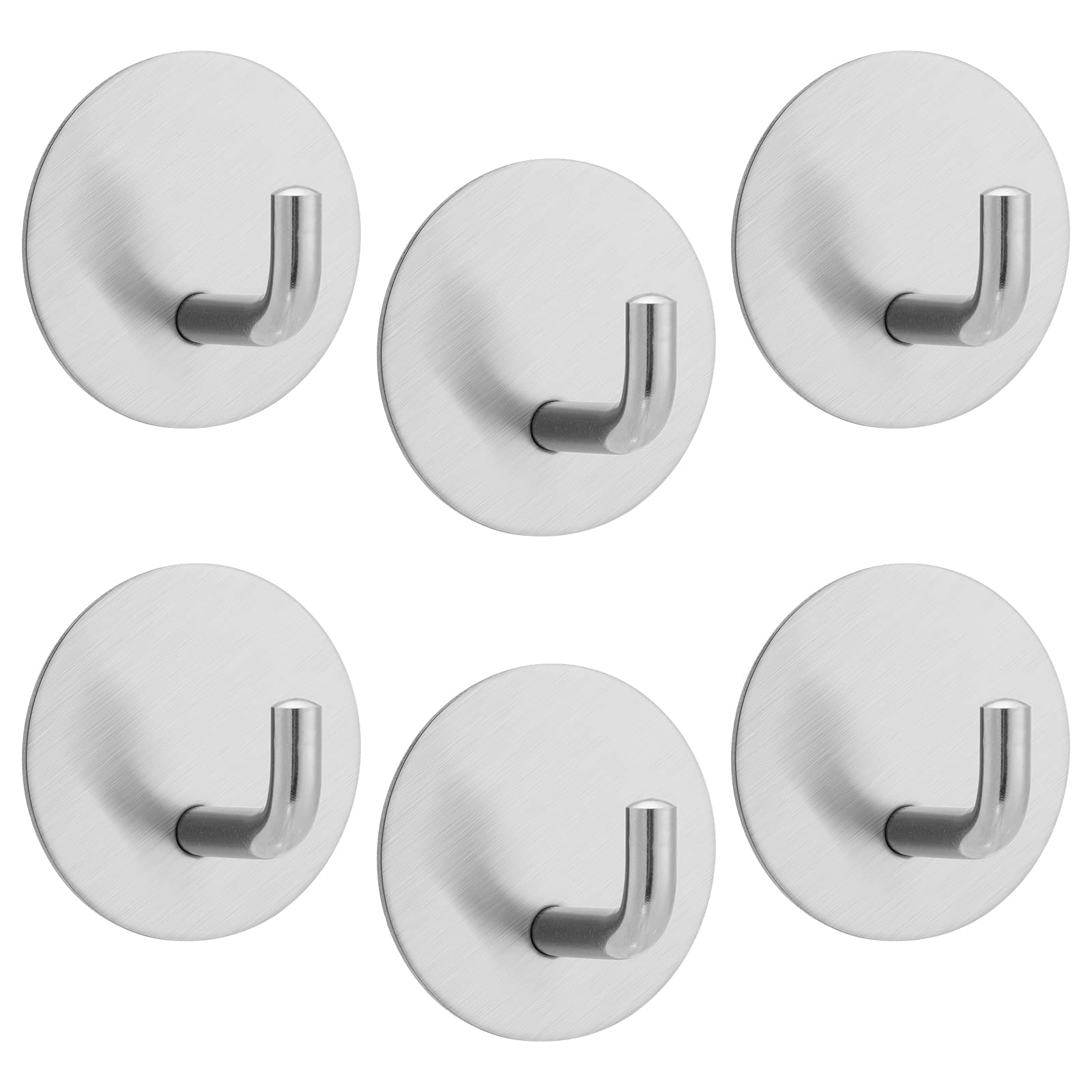 6 PCS Self Adhesive Hooks, Heavy Duty Sticky Hooks Stainless Steel Adhesive Coat Clothes Hooks Kitchen Bathroom Closet Sticky Hooks Hangers for Hanging Towel Coat Clothes, No Drill Glue Needed