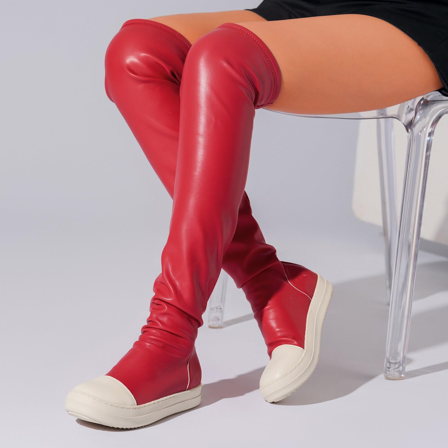 MOFEEDOUKA Thigh High Boots for Women Flat Over The Knee Round Toe Booties - Image 5