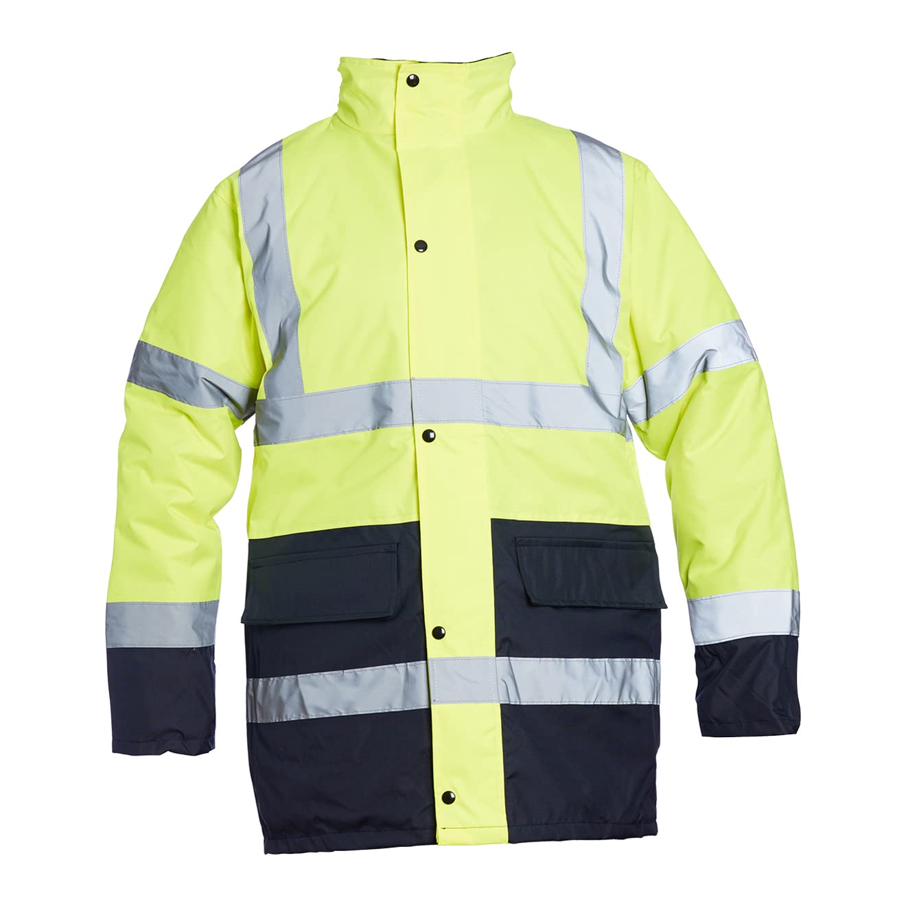 BlackrockBlackrock Yellow/Navy Hi Vis Waterproof Jacket, Mens Womens Reflective Work Jacket, High Visibility Safety Workwear, Comfort Fleece Lined Collar and Quilt Lined Coat, Fully EN Certified - Size Small,