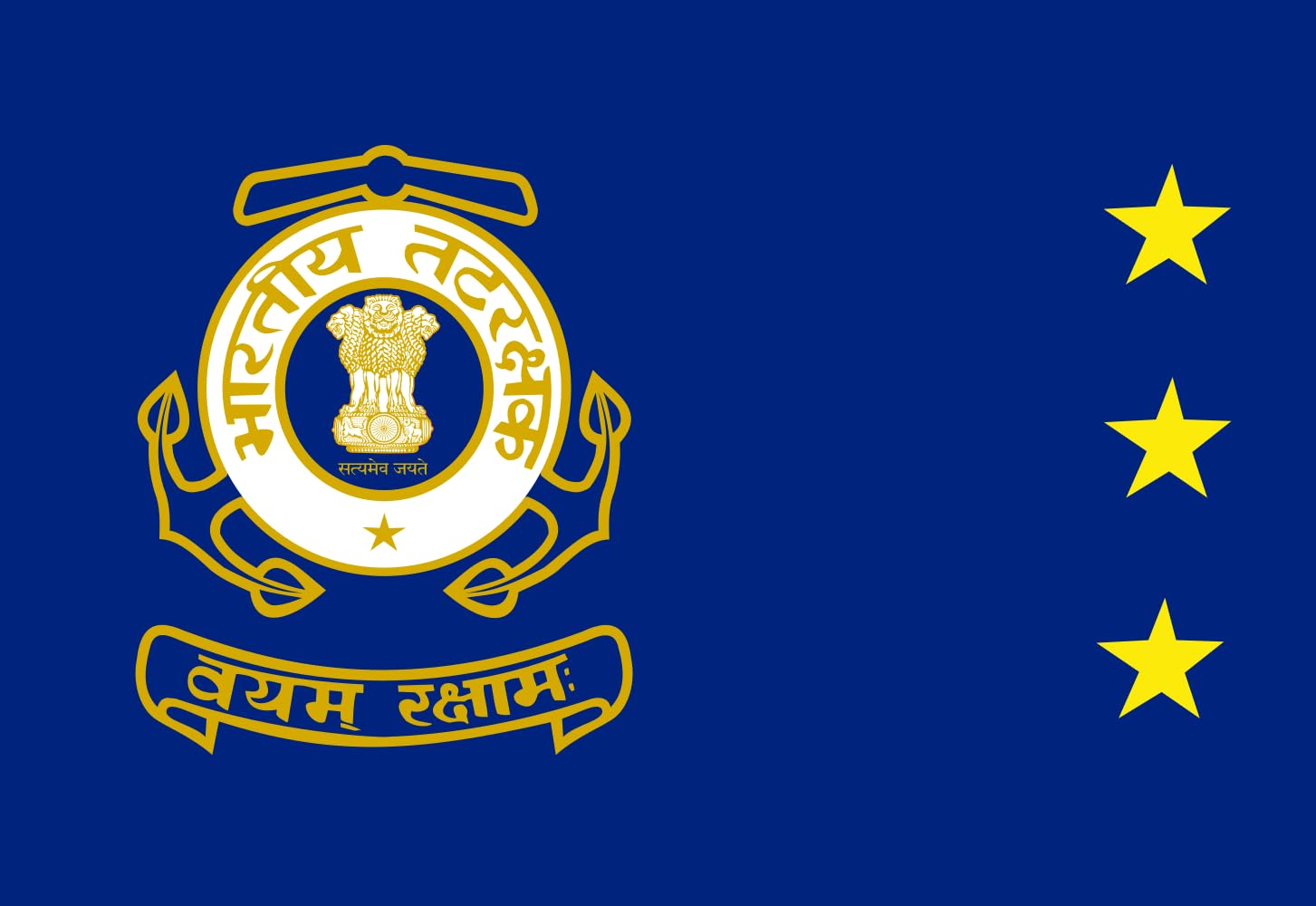 Drapeau Indian Coast Guard grand format paysage 1.35m² pour mât
