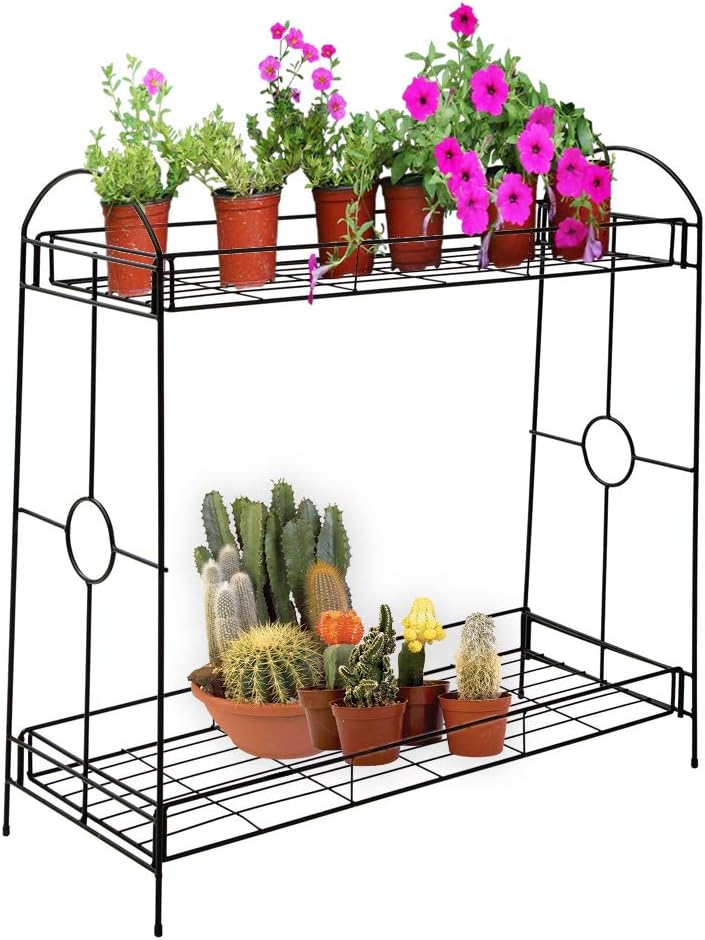 DRM 2Tier Metal Flower Stand Plant Stand Rack w/Tray