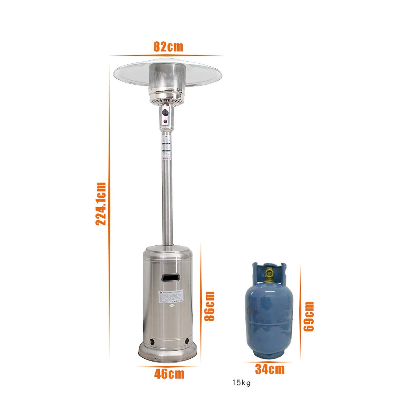 Ogrzewacz tarasowy ze stali nierdzewnej stojąca lampa grzewcza z płynnym propanem, zewnętrzna lampa grzewcza z kółkami, moc 17000-46000 BTU, przenośna konstrukcja do użytku na zewnątrz