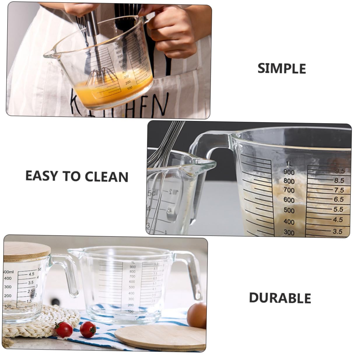 Messbecher mit Skala aus Glas, Hitzebeständig, 1 Stück | Wiederverwendbar, Leicht zu Reinigen, für Öl und Flüssigkeiten, Präzises Abmessen, Küchenzubehör