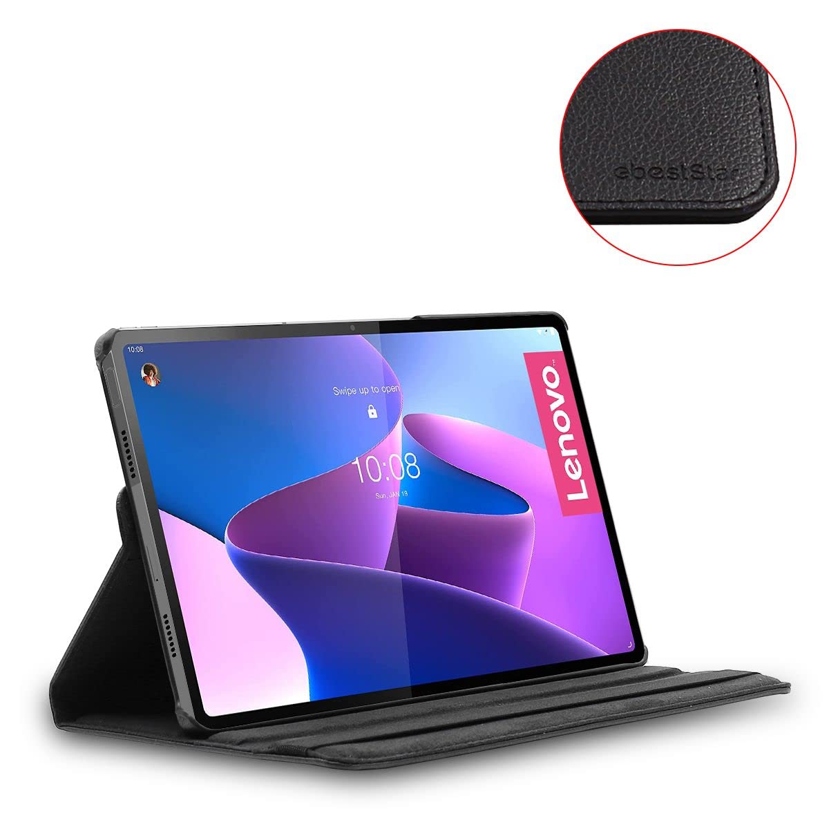 EbestStar Cover Girevole 360° Per Lenovo Tab M8 (2021 E 2019) – Pelle PU Nera Con Supporto – Incluso Vetro Temperato 9H - 3