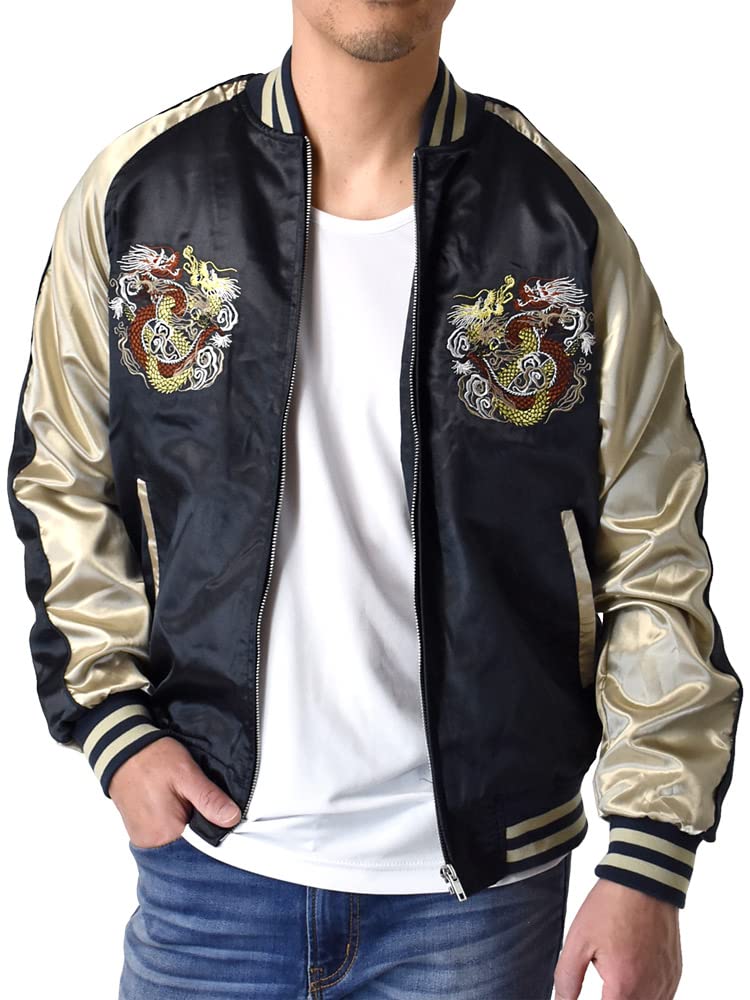 Amazon | [アルージェ] スカジャン メンズ サテン 和柄 ジャケット MA