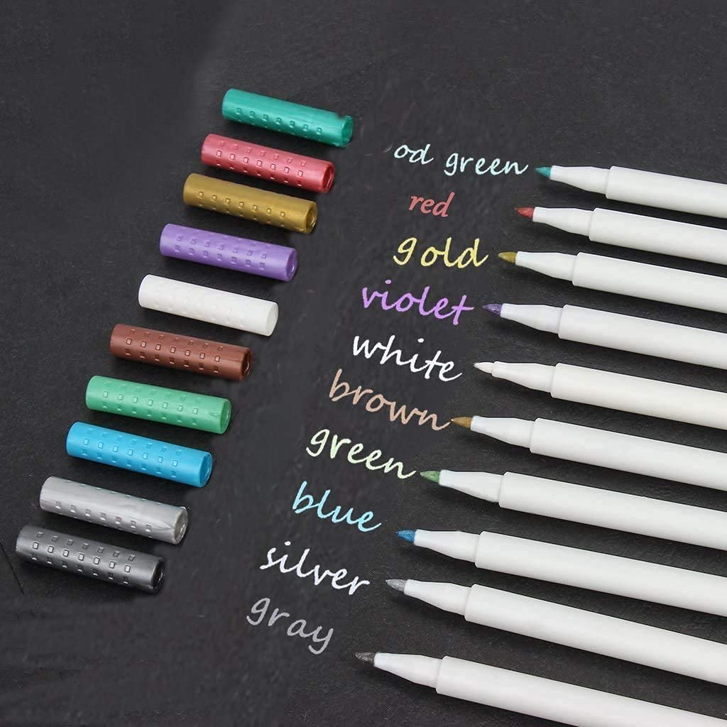 Metallic Marker Pens, Set of 10 Colors, Metallic Color Painting Pen for Birthday Greeting Gift Valentine's Day Cards Thank You Card DIY Scrapbook Photo