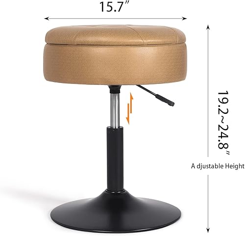 Miniatura 3 de Homebeez Taburete redondo ajustable de Leathaire, taburete giratorio de 360, taburete de maquillaje, silla de tocador (amarillo tierra)
