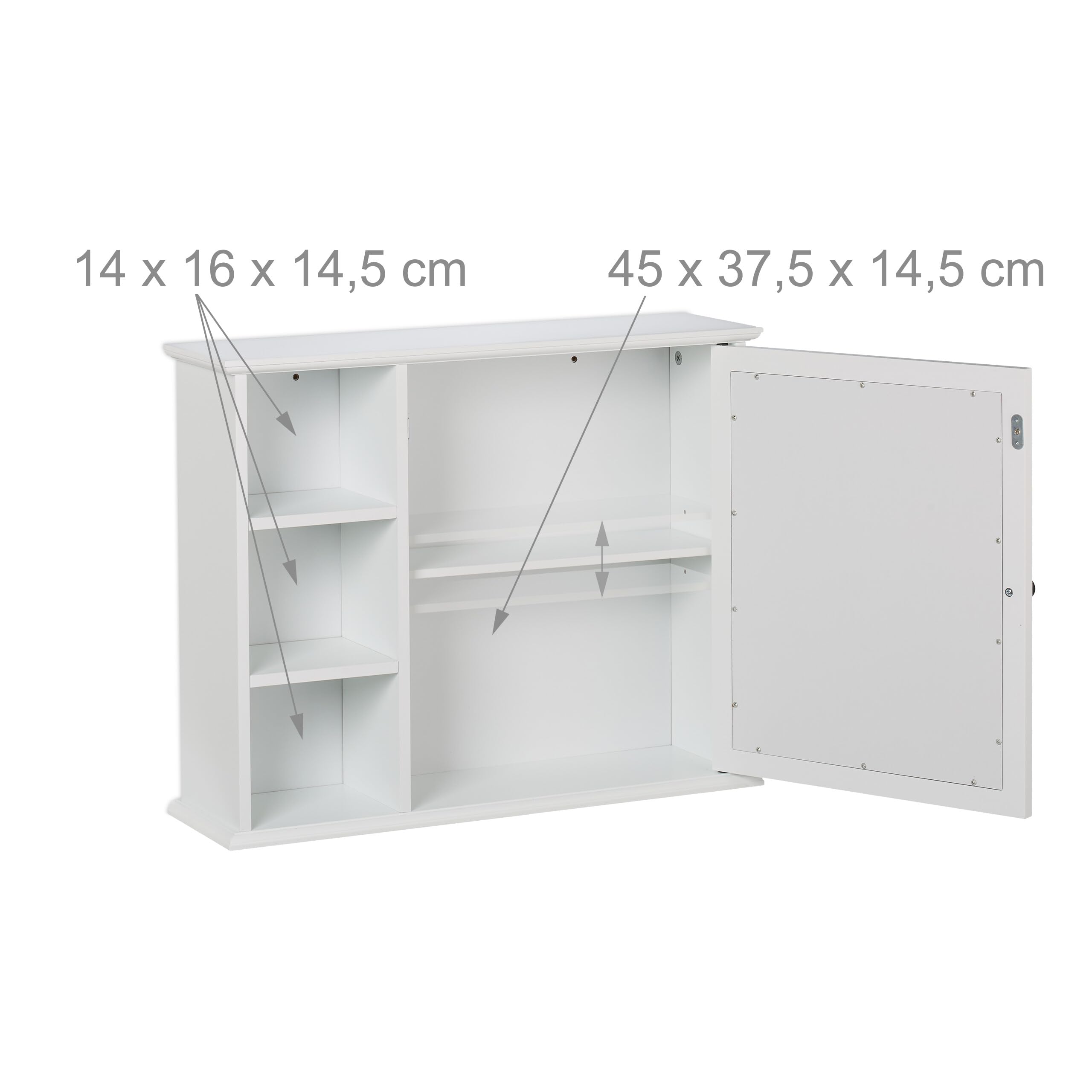Relaxdays Armoire de Salle de Bain, Miroir, 3 étagères Ouvertes, 2 Compartiments, HxLxP : 48 x 60 x 18 cm, Blanche
