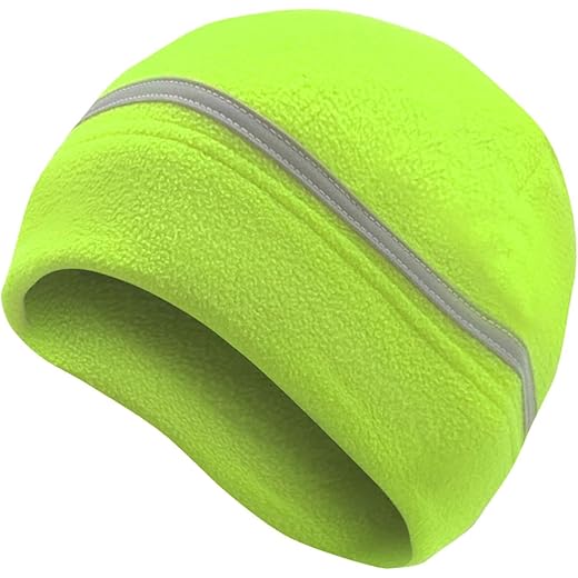 THE STYLE SUTRA Reflective Fleece Hat Fleece Winter Beanie for Running Outdoor Sports Skiing Green