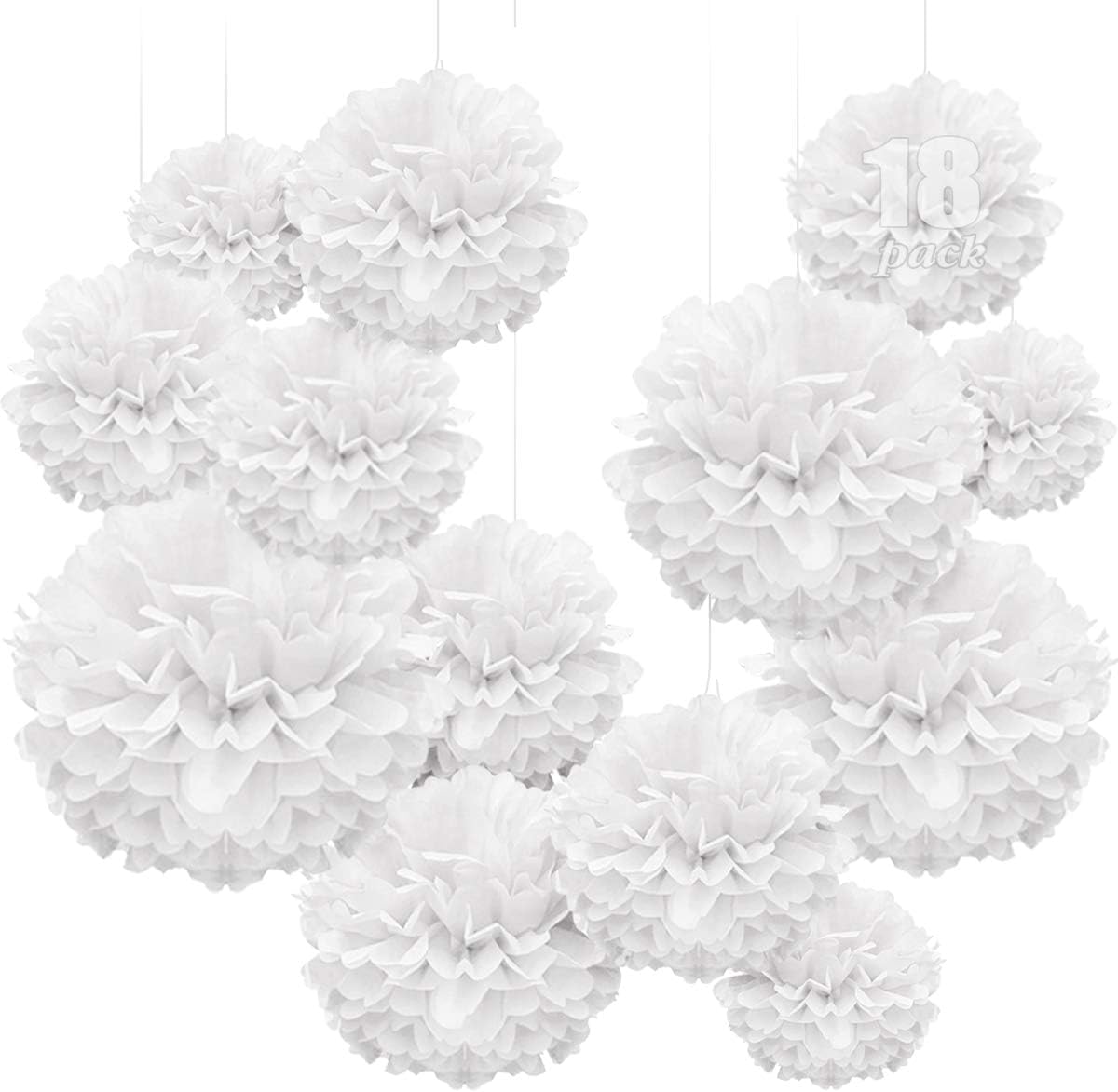 WEARXI Hochzeit Hochzeitsdeko Vintage Lampions, 18er Pompons Deko Weiß | Seidenpapier Pompoms, Taufe Konfirmation Deko, Kommunion Dekoration für Geburtstag, Party deko, Vintage deko