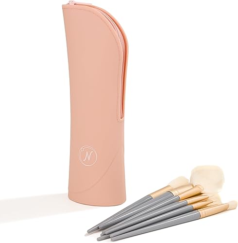 Soporte para brochas de maquillaje de viaje, soporte portátil de silicona con cremallera, organizador de herramientas de maquillaje para viajes y