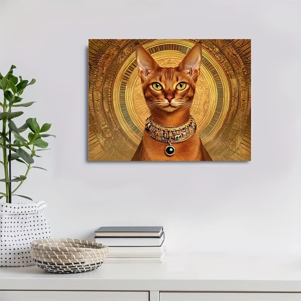Minimalistyczny obraz ścienny w stylu boho z kotem abisyńskim (30 x 60 cm/z ramą)