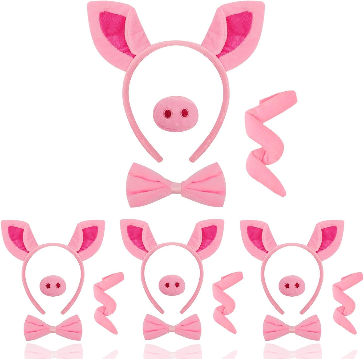 Mototo 16 Pieces Pig Costume Set Pig Ears Headband Nose Bow Tie Tail Fancy Cosplay Pink Animal Costume Accessories for Halloween Christmas Cosplay Animal Dress up Party