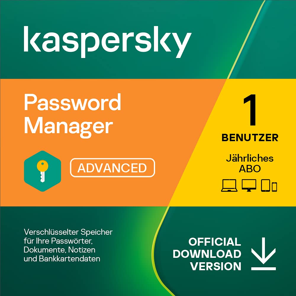 Kaspersky Password Manager | Unbeschränkte Anzahl von Geräten | 1 Benutzerkonto | Jährliches Abo | Windows/Mac/Android/iOS | Aktivierungscode per Email
