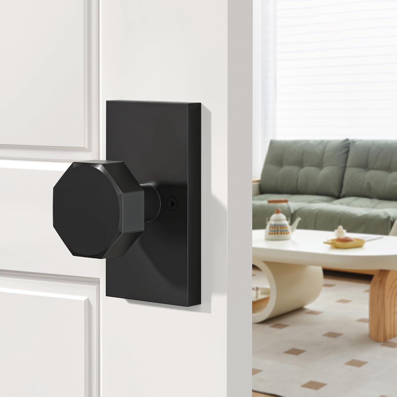 4 Pack Matte Black Door Knobs,Interior Door Handles for Closet and Pantry, Non-Turning Interior Octagonal Push/Pull DoorKnob