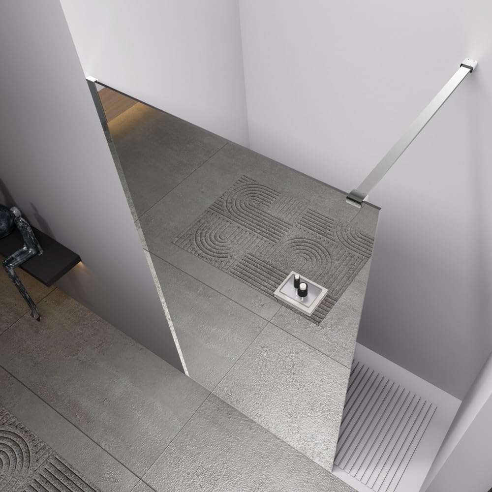 Auria Box Doccia Walk In 120 cm h200 - Cristallo Temperato Specchiato 8mm Anticalcare con Profilo e Barra di Sostegno in Alluminio Cromato ad Installazione Reversibile - Mod. Cleò