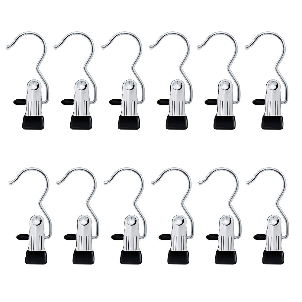 Shenhai Hanger Clips Hooks, HLLUCKY Portable Laundry Hook Hanging Clothes Pins Stainless Steel Hanging Clips for Clothes Home Travel (10 Pcs)