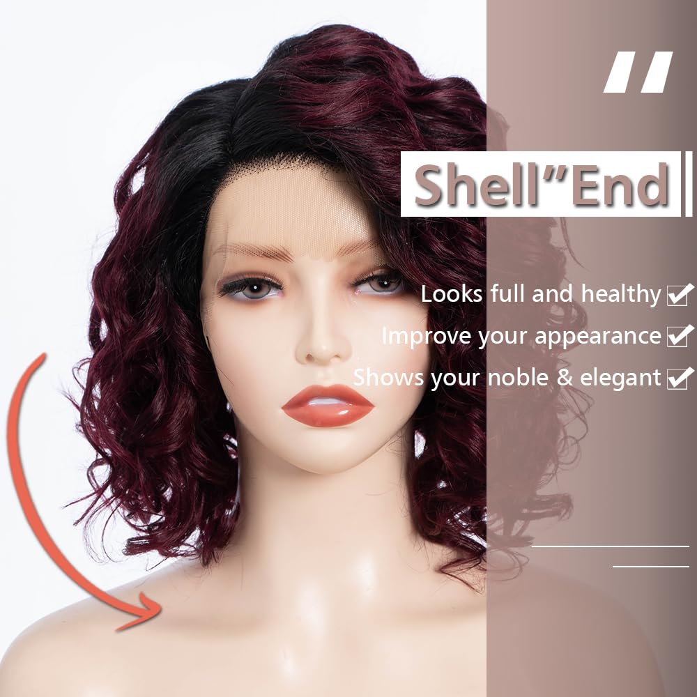 FASHION IDOL Short Water Wave Lace Front Bob Wigs for Women Human Hair Kinky Curly wig Side Part Shouder Lenth Wig Pre plucked with Baby Hair Natural Black 150% Density (12 Inches - Image 3