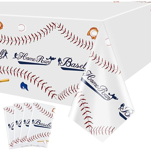 Baseball Table Covers - 86''x 51'' Home Run Printed Disposable Plastic Tablecloths for Baseball Themed Birthday Party Supplies Sports Event Game Day Decorations