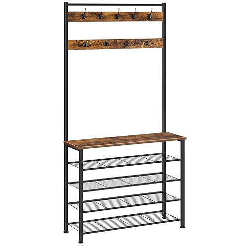 HOOBRO Hall Tree, Coat Rack with Shoe Rack, Hall Tree