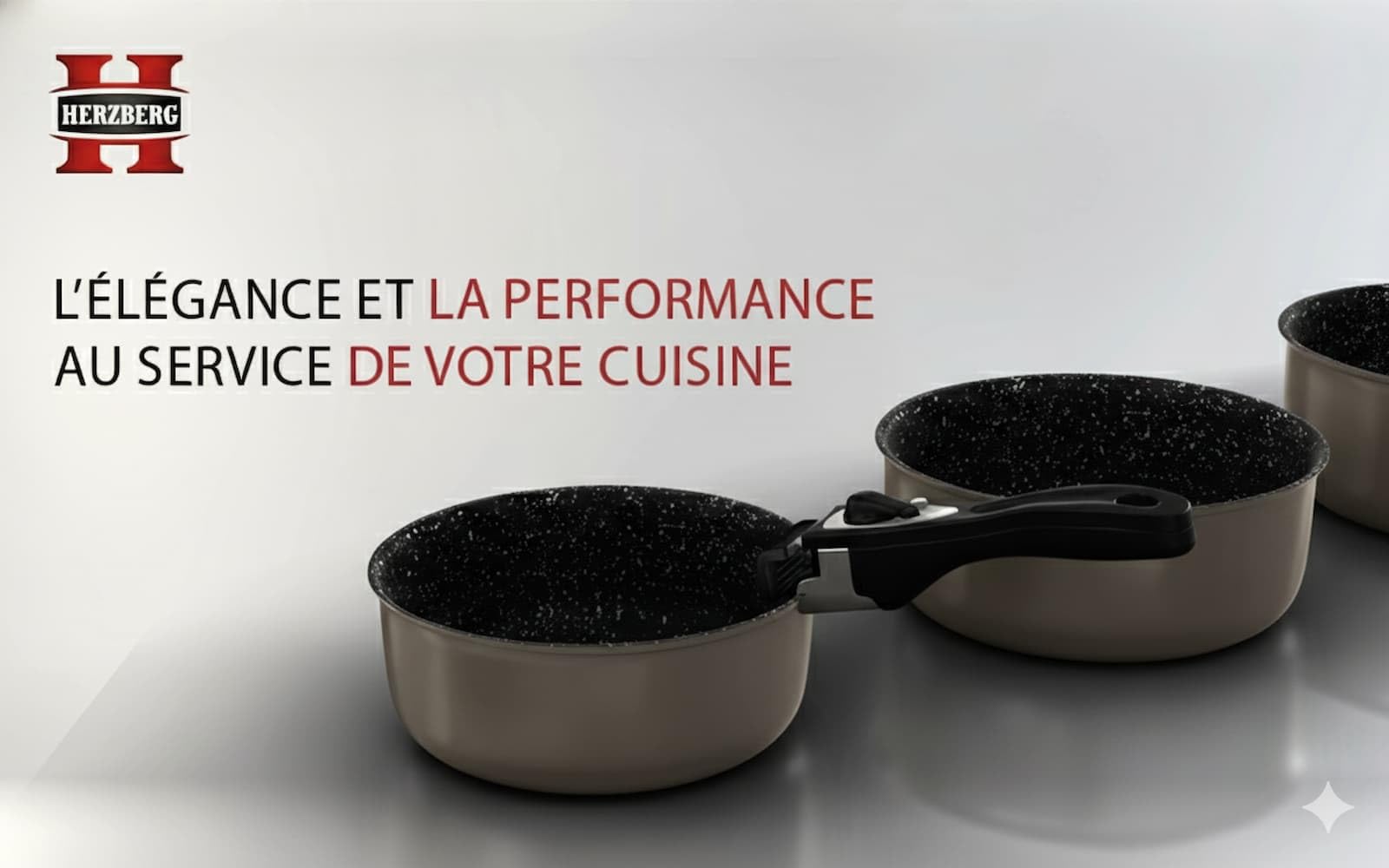 Herzberg Batterie de Cuisine 5 Pièces Aluminium Forgé, Cuivre | aluminium forgé, poignées amovibles, gant de cuisine inclus, compatible tous feux dont induction, antiadhésif