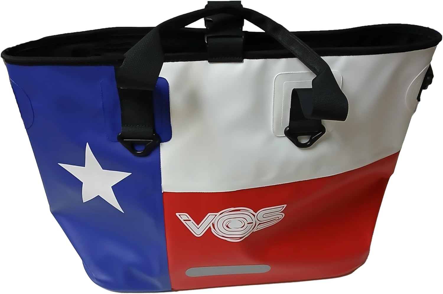 VOS Waterproof Premium Texas Dry Bag – All-purpose Tote Bag with Zip Pocket (Red, Blue, White) - Keep Your Gear & Personal Items Dry During Hiking, Camping, and Water Sports