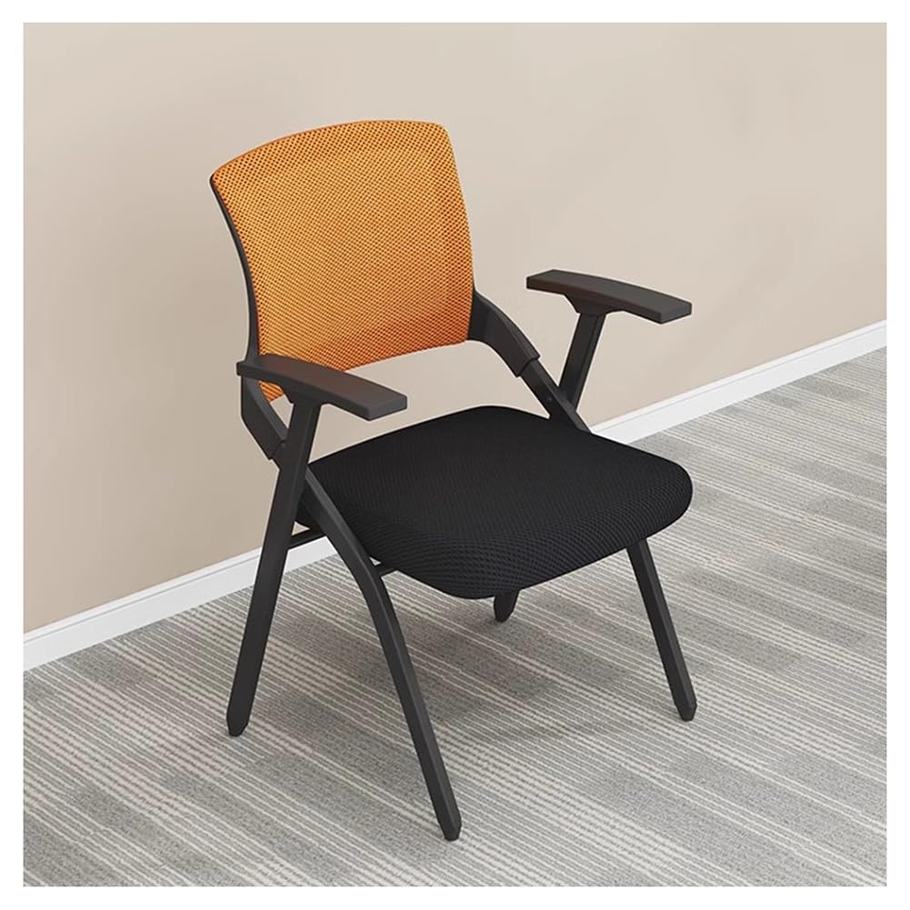 MYUYEE Folding Conference Room Chairs, With Lumbar Support, Armrest And Writing Board, Mesh Back Chairs, For Office Meeting And Training Room Chair (Orange-A-57X49X87 Cm)