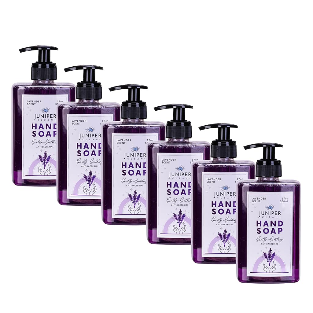 Juniper CLEAN, Antibacterial Hand Soap with Pump, Jasmine&Lavender&Rose Scent, Liquid Hand Soap 17 Fl Oz (Pack of 6)