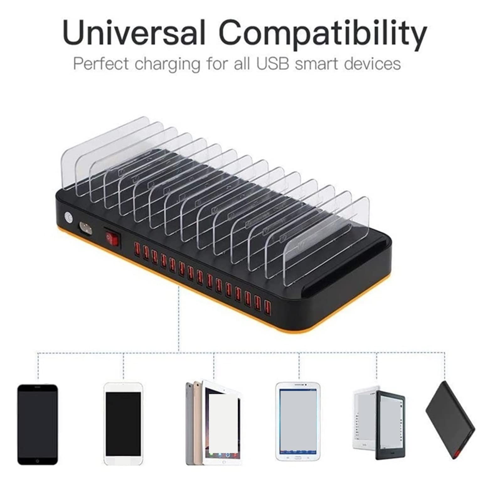 Organizer for stazione di ricarica for più dispositivi, docking station da tavolo con caricatore rapido multi USB 100 W 15 porte, compatibile telefono, tablet, auricolari, smartwatch Design portatile