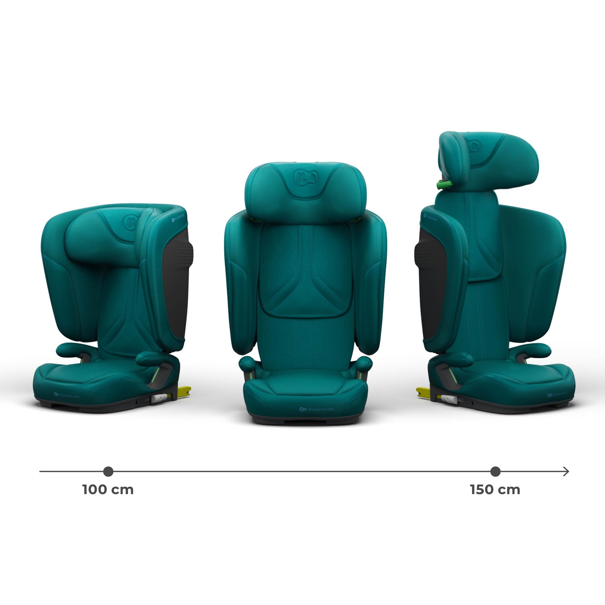 Kinderkraft UNITY 2, Fotelik 100–150 cm dla dzieci 3,5–12 lat, 5-stopniowa regulacja oparcia, Składany, ISOFIX, systemy SPS+ i H-GUARD, Tapicerka AIR FLOW, Łatwe czyszczenie, Zielony
