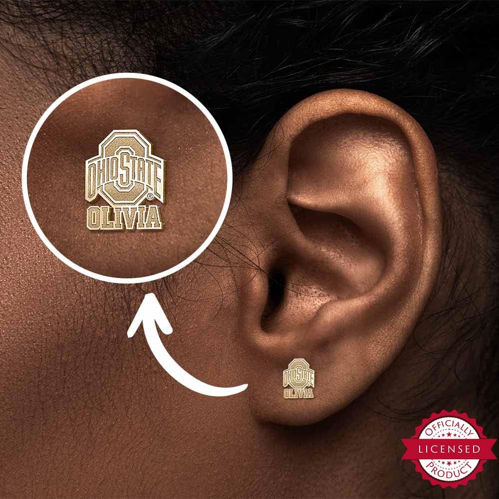 PicturesOnGold.com Officially Licensed Personalized Pair Of Ohio State Logo with Name Earrings